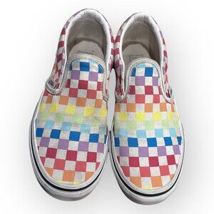 Vans Kids Rainbow Checkerboard Slip-On Canvas Casual Used Sneakers Size Kids 3